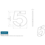 This image is a line drwaing of a Eurospec - Numerals Number 5 - Bright Stainless Steel available to order from Trade Door Handles in Kendal
