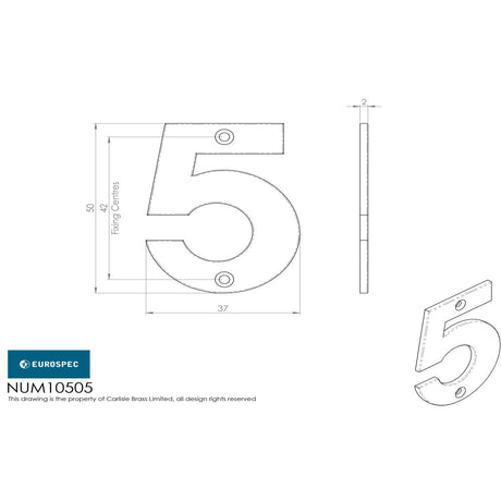 This is an image of Eurospec - Numerals Number 5 - Bright Stainless Steel available to order from T.H Wiggans Architectural Ironmongery in Kendal, quick delivery and discounted prices.