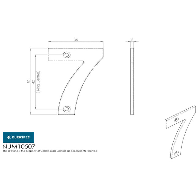 This is an image of Eurospec - Numerals Number 7 - Bright Stainless Steel available to order from T.H Wiggans Architectural Ironmongery in Kendal, quick delivery and discounted prices.
