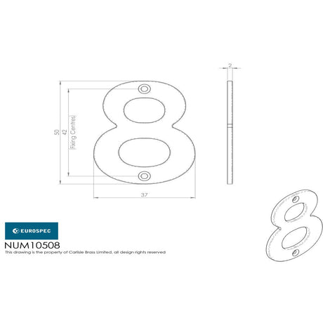 This image is a line drwaing of a Eurospec - Numerals Number 8 - Satin Stainless Steel available to order from Trade Door Handles in Kendal