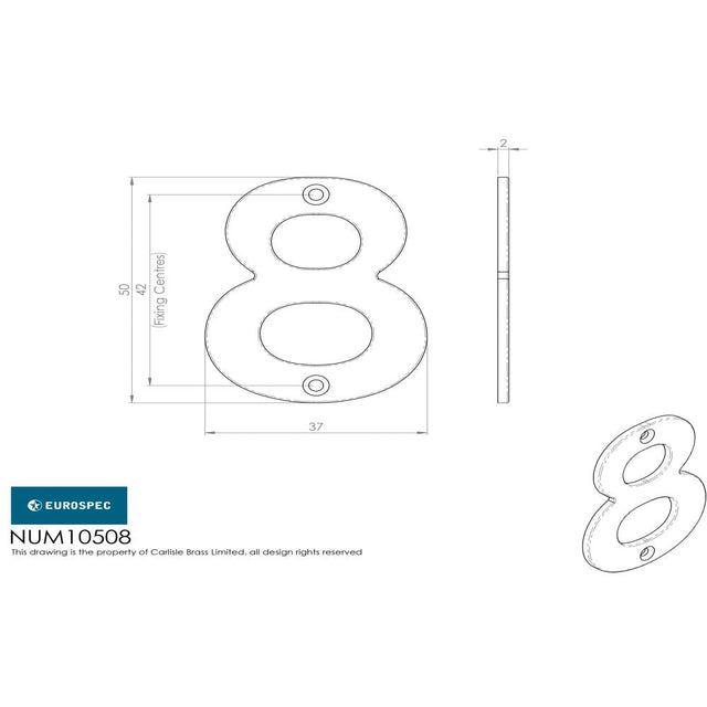 This is an image of Eurospec - Numerals Number 8 - Bright Stainless Steel available to order from T.H Wiggans Architectural Ironmongery in Kendal, quick delivery and discounted prices.