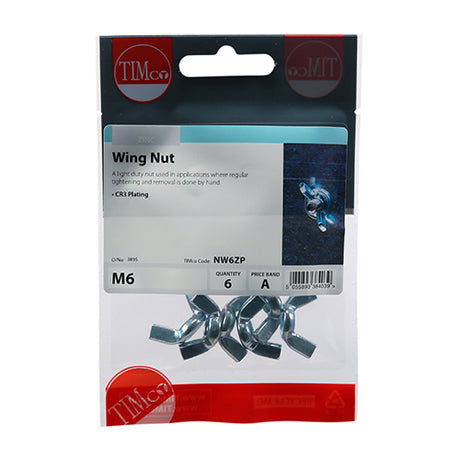 This is an image showing TIMCO Wing Nuts - Zinc - M6 - 6 Pieces TIMpac available from T.H Wiggans Ironmongery in Kendal, quick delivery at discounted prices.