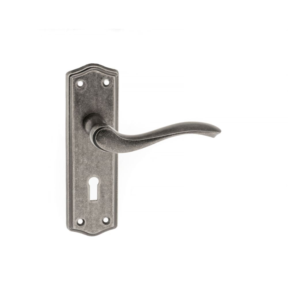 This is an image of Old English Warwick Key Lever on Backplate - Distressed Silver available to order from T.H Wiggans Architectural Ironmongery in Kendal, quick delivery and discounted prices.