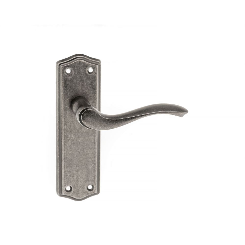 This is an image of Old English Warwick Latch Lever on Backplate - Distressed Silver available to order from T.H Wiggans Architectural Ironmongery in Kendal, quick delivery and discounted prices.