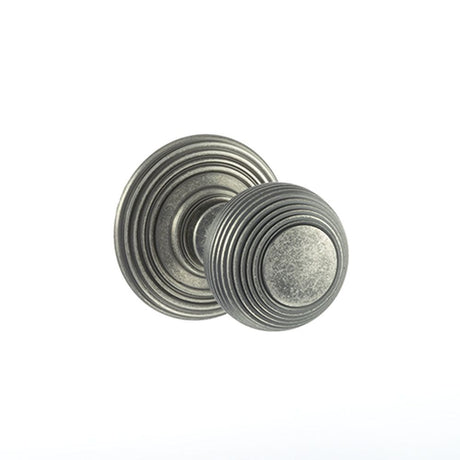 This is an image of Old English Ripon Solid Brass Reeded Mortice Knob on Concealed Fix Rose - Distre available to order from T.H Wiggans Architectural Ironmongery in Kendal, quick delivery and discounted prices.