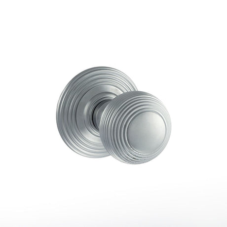 This is an image of Old English Ripon Solid Brass Reeded Mortice Knob on Concealed Fix Rose - Satin available to order from T.H Wiggans Architectural Ironmongery in Kendal, quick delivery and discounted prices.