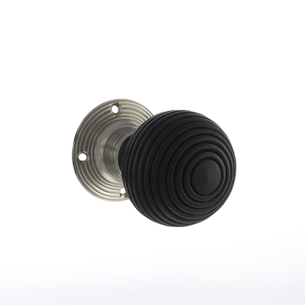 This is an image of Old English Whitby Ebony Wood Reeded Mortice Knob on 60mm Face Fix Rose - Satin available to order from T.H Wiggans Architectural Ironmongery in Kendal, quick delivery and discounted prices.