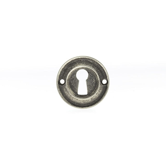 This is an image of Old English Solid Brass Open Key Hole Escutcheon - Distressed Silver available to order from T.H Wiggans Architectural Ironmongery in Kendal, quick delivery and discounted prices.