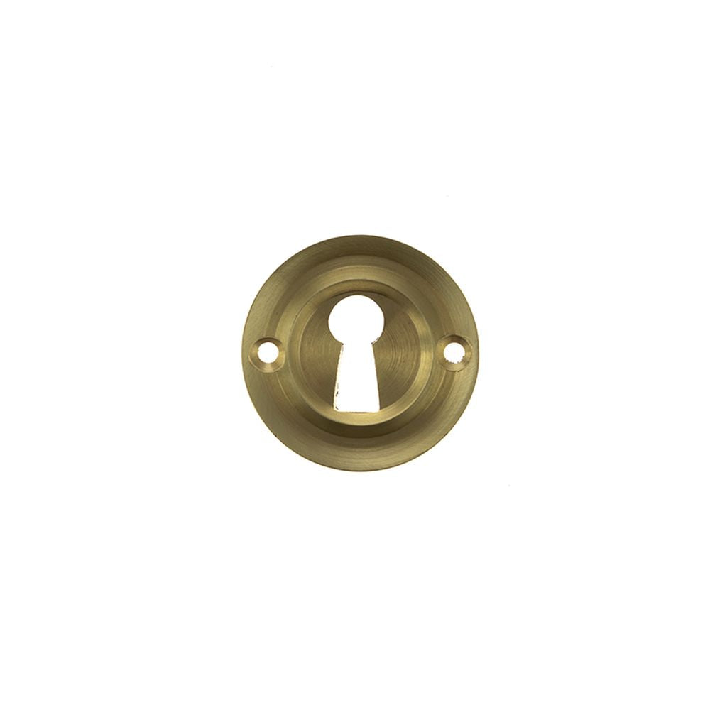 This is an image of Old English Solid Brass Open Key Hole Escutcheon - Satin Brass available to order from T.H Wiggans Architectural Ironmongery in Kendal, quick delivery and discounted prices.