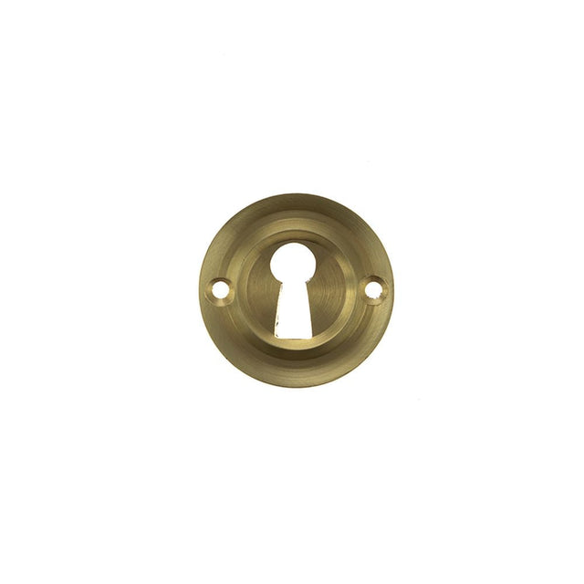 This is an image of Old English Solid Brass Open Key Hole Escutcheon - Satin Brass available to order from T.H Wiggans Architectural Ironmongery in Kendal, quick delivery and discounted prices.