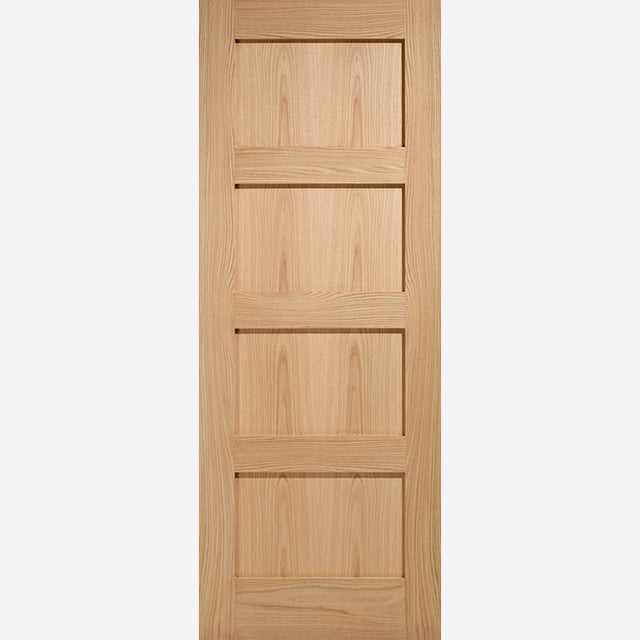 This is an image showing LPD - Shaker 4P Unfinished Oak Doors 726 x 2040 available from T.H Wiggans Ironmongery in Kendal, quick delivery at discounted prices.