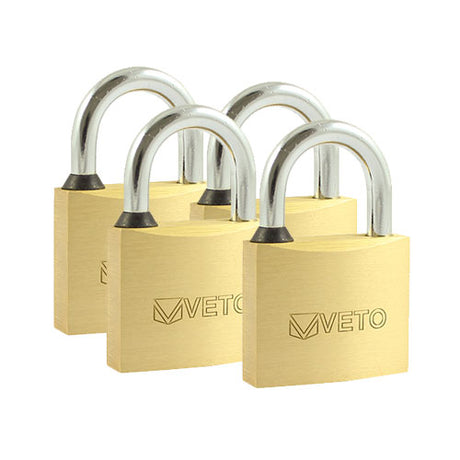 This is an image showing TIMCO Brass Padlocks Key Alike - 40mm - 4 Pieces Blister Pack available from T.H Wiggans Ironmongery in Kendal, quick delivery at discounted prices.