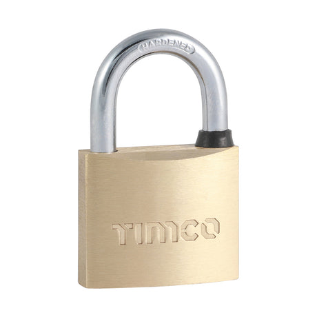 This is an image showing TIMCO Brass Padlock - 40mm - 2 Pieces Blister Pack available from T.H Wiggans Ironmongery in Kendal, quick delivery at discounted prices.