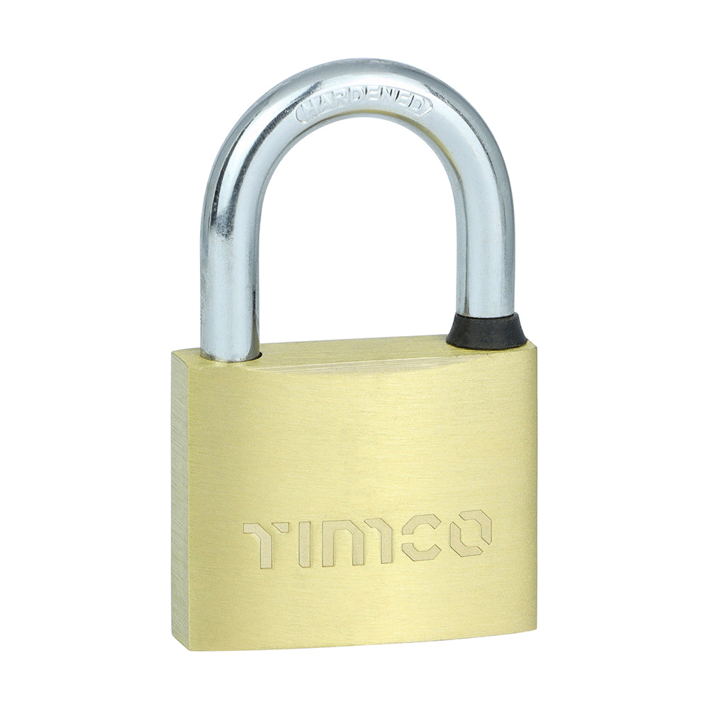 This is an image showing TIMCO Brass Padlock - 50mm - 1 Each Blister Pack available from T.H Wiggans Ironmongery in Kendal, quick delivery at discounted prices.
