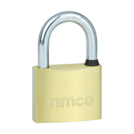 This is an image showing TIMCO Brass Padlock - 50mm - 1 Each Blister Pack available from T.H Wiggans Ironmongery in Kendal, quick delivery at discounted prices.