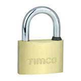 This is an image showing TIMCO Brass Padlock - 60mm - 1 Each Blister Pack available from T.H Wiggans Ironmongery in Kendal, quick delivery at discounted prices.