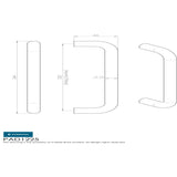 This image is a line drwaing of a Eurospec - 19mm D Pull Handles 225mm Centres - Satin Stainless Steel available to order from Trade Door Handles in Kendal