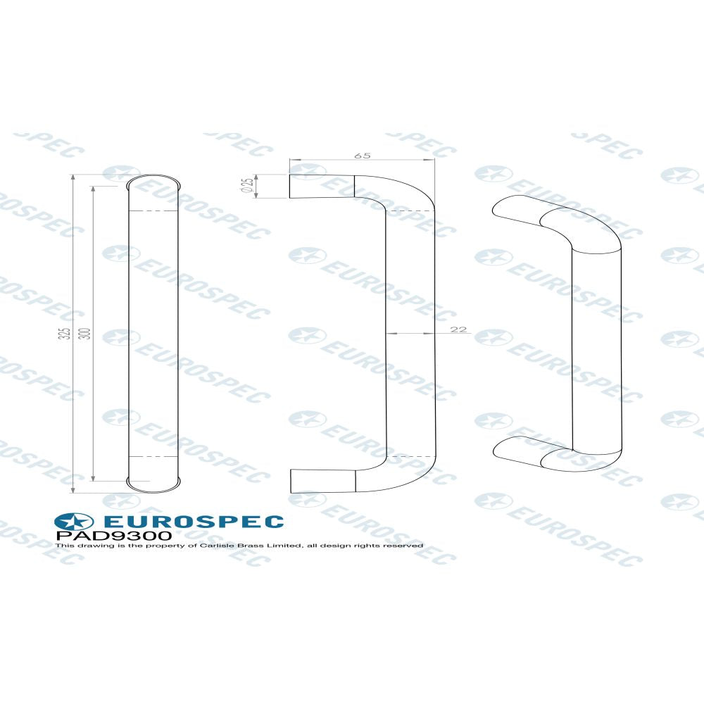 This image is a line drwaing of a Eurospec - D Pull Handle - Satin Anodised Aluminium available to order from Trade Door Handles in Kendal