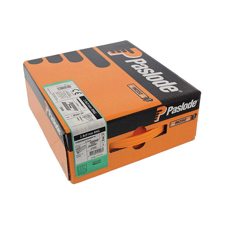 This is an image showing TIMCO Paslode IM350+ Nails & Fuel Cells Trade Pack - Ring Shank - Bright - 141202 - 2.8 x 51/3CFC - 3300 Pieces Box available from T.H Wiggans Ironmongery in Kendal, quick delivery at discounted prices.