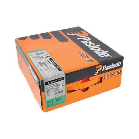 This is an image showing TIMCO Paslode IM350+ Nails & Fuel Cells Trade Pack - Ring Shank - Bright - 141208 - 2.8 x 63/3CFC - 3300 Pieces Box available from T.H Wiggans Ironmongery in Kendal, quick delivery at discounted prices.