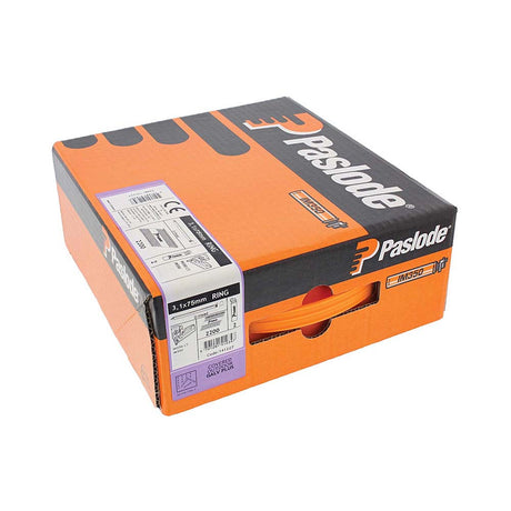 This is an image showing TIMCO Paslode IM350+ Nails & Fuel Cells Trade Pack - Ring Shank - Galvanised + - 141227 - 3.1 x 75/2CFC - 2200 Pieces Box available from T.H Wiggans Ironmongery in Kendal, quick delivery at discounted prices.
