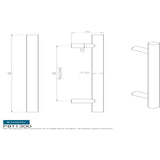 This image is a line drwaing of a Eurospec - 25mm Straight T Pull Handle 300mm Centres - Satin Stainless Steel available to order from Trade Door Handles in Kendal