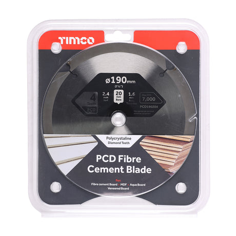 This is an image showing TIMCO PCD Fibre Cement Saw Blade - 190 x 20 x 4T - 1 Each Clamshell available from T.H Wiggans Ironmongery in Kendal, quick delivery at discounted prices.