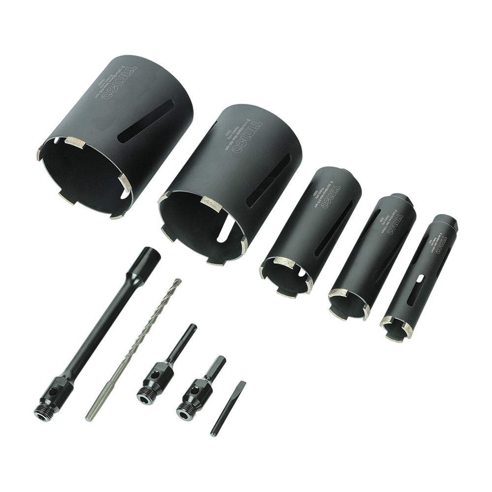 This is an image showing TIMCO Dry Diamond Core Drill Kit - 5pcs - 5 Pieces Case available from T.H Wiggans Ironmongery in Kendal, quick delivery at discounted prices.