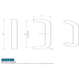 This image is a line drwaing of a Eurospec - 22mm D Pull Handles 225mm Centres - Satin Stainless Steel available to order from Trade Door Handles in Kendal