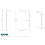 This image is a line drwaing of a Eurospec - 22mm D Pull Handles 300mm Centres - Satin Stainless Steel available to order from Trade Door Handles in Kendal