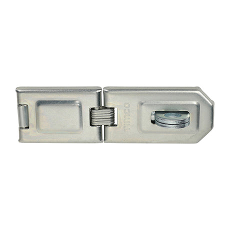 This is an image showing TIMCO Single Hinged Hasp & Staple - Zinc - 160mm - 1 Each Blister Pack available from T.H Wiggans Ironmongery in Kendal, quick delivery at discounted prices.