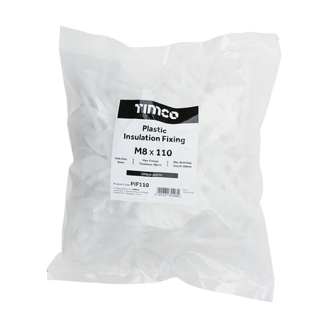This is an image showing TIMCO Plastic Insulation Fixings - White - 8.0 x 110 - 100 Pieces Bag available from T.H Wiggans Ironmongery in Kendal, quick delivery at discounted prices.