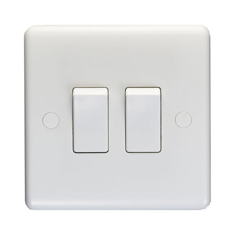 This is an image showing Eurolite Enhance White Plastic 2 Gang Switch - White pl3022 available to order from T.H. Wiggans Ironmongery in Kendal, quick delivery and discounted prices.