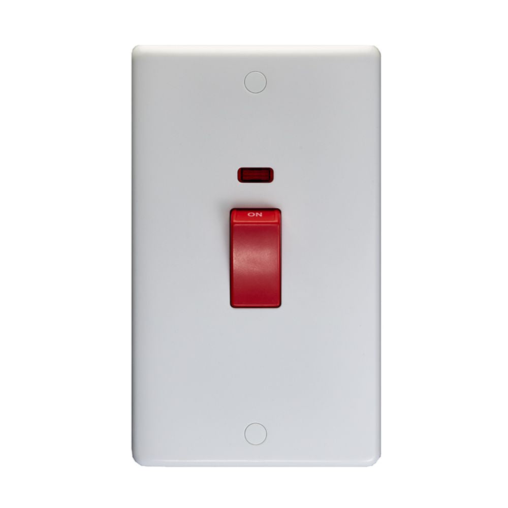 This is an image showing Eurolite Enhance White Plastic 45Amp Switch with Neon Indicator - White pl3291 available to order from T.H. Wiggans Ironmongery in Kendal, quick delivery and discounted prices.