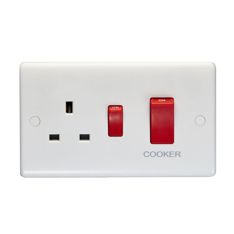 This is an image showing Eurolite Enhance White Plastic 45Amp Switch with a Socket - White pl3310 available to order from T.H. Wiggans Ironmongery in Kendal, quick delivery and discounted prices.