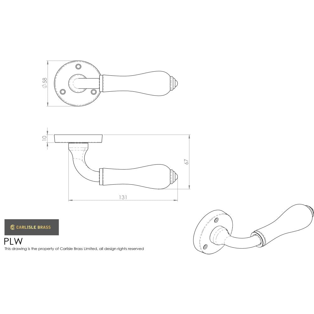 This image is a line drwaing of a Carlisle Brass - Porcelain Lever on Round Rose Plain White - Plain White/Polishe available to order from Trade Door Handles in Kendal