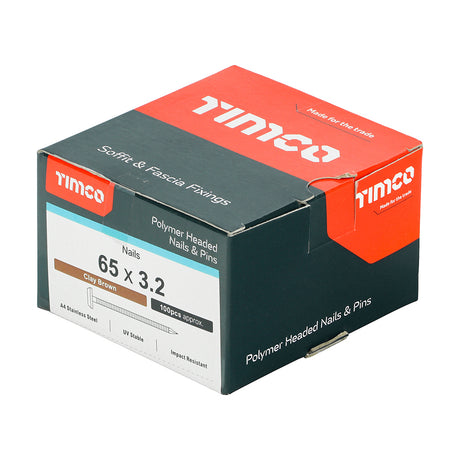 This is an image showing TIMCO Polymer Headed Nails - A4 Stainless Steel - Clay Brown - 50mm - 100 Pieces Box available from T.H Wiggans Ironmongery in Kendal, quick delivery at discounted prices.