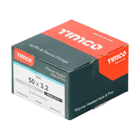 This is an image showing TIMCO Polymer Headed Nails - A4 Stainless Steel - Chartwell Green - 50mm - 100 Pieces Box available from T.H Wiggans Ironmongery in Kendal, quick delivery at discounted prices.