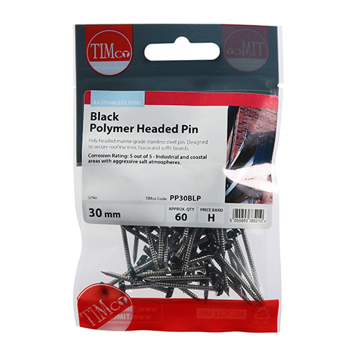 This is an image showing TIMCO Polymer Headed Pins - Stainless Steel - Black - 30mm - 60 Pieces TIMpac available from T.H Wiggans Ironmongery in Kendal, quick delivery at discounted prices.