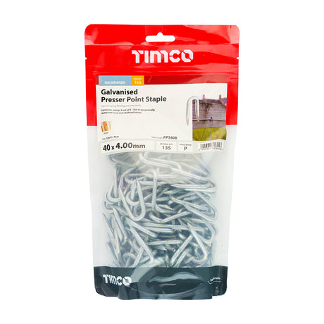 This is an image showing TIMCO Presser Point Staples - Galvanised - 40 x 4.00 - 1 Kilograms TIMbag available from T.H Wiggans Ironmongery in Kendal, quick delivery at discounted prices.