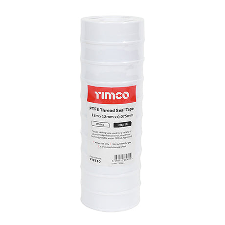 This is an image showing TIMCO PTFE Thread Seal Tape - 12m x 12mm  - 10 Pieces Roll Pack available from T.H Wiggans Ironmongery in Kendal, quick delivery at discounted prices.