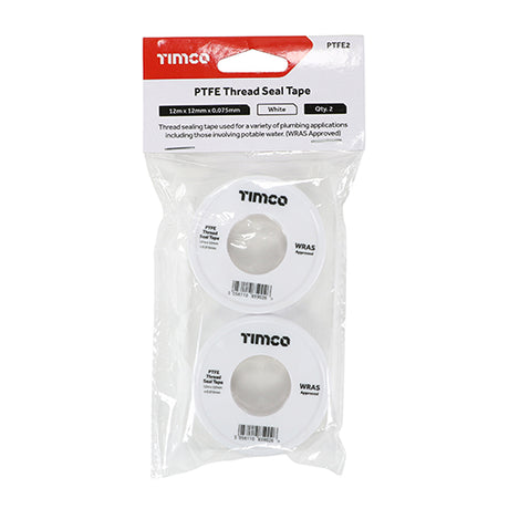 This is an image showing TIMCO PTFE Thread Seal Tape - 12m x 12mm  - 2 Pieces Pack available from T.H Wiggans Ironmongery in Kendal, quick delivery at discounted prices.