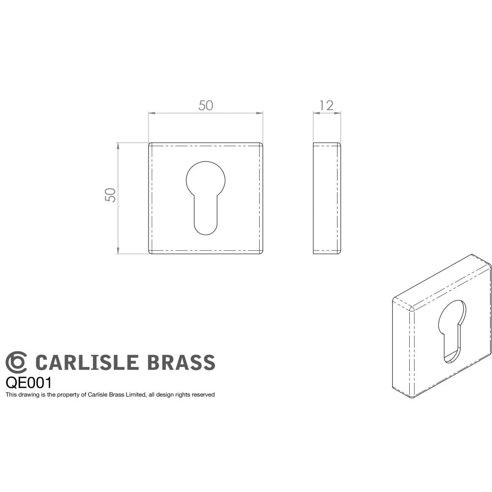 This image is a line drwaing of a Manital - Square Euro Profile Escutcheon - Black available to order from Trade Door Handles in Kendal