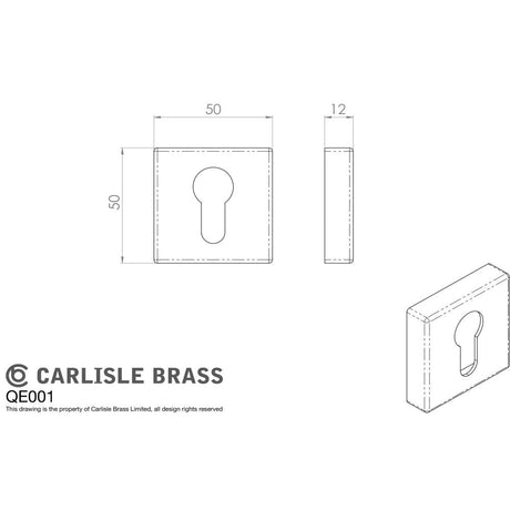 This image is a line drwaing of a Manital - Square Euro Profile Escutcheon - Antique Brass available to order from Trade Door Handles in Kendal