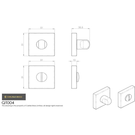 This image is a line drwaing of a Manital - Square Standard Turn And Release - Antique Brass available to order from Trade Door Handles in Kendal