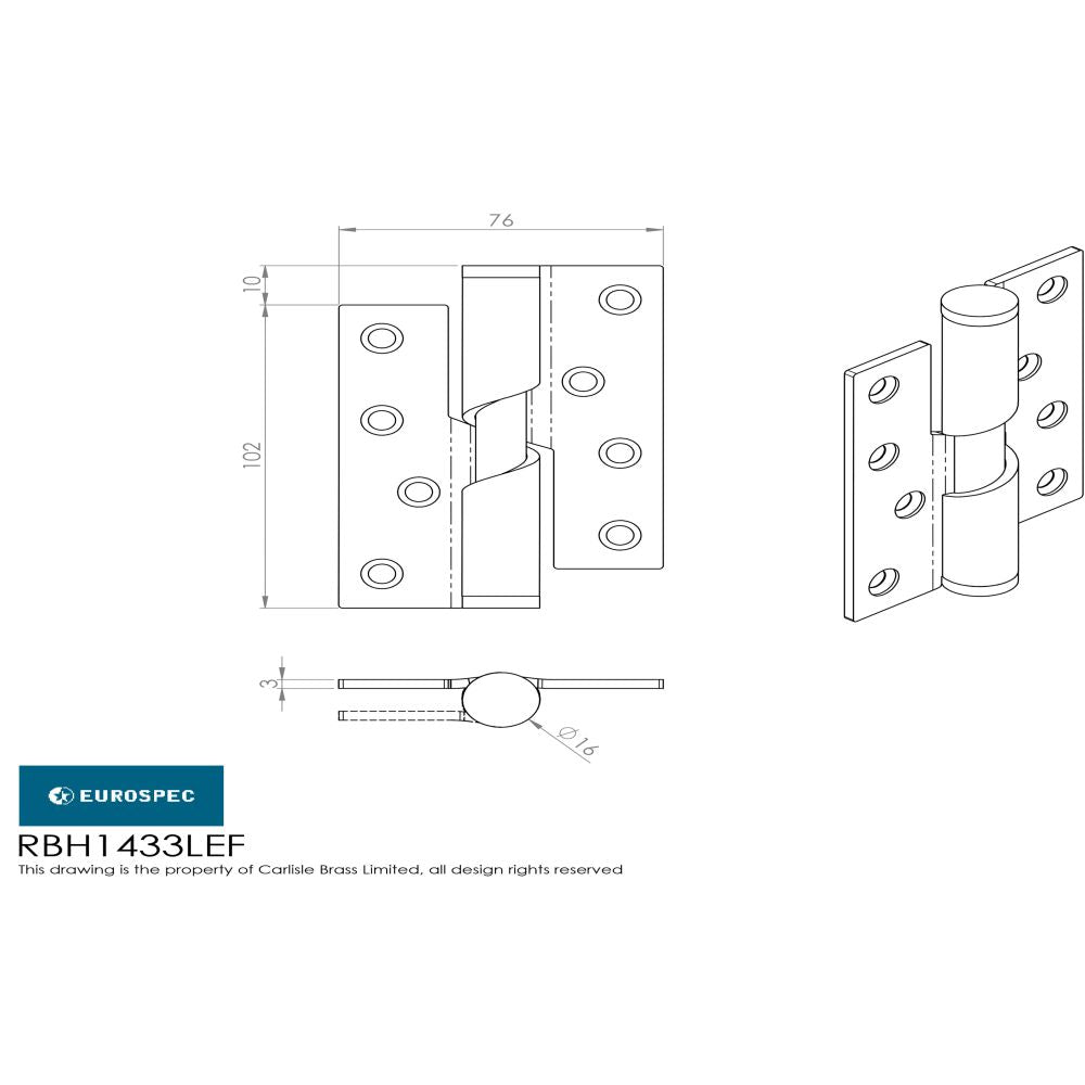 This image is a line drwaing of a Eurospec - Enduro Rising Butt Hinge L/H 102 x 76mm - SSS available to order from T.H Wiggans Architectural Ironmongery in Kendal