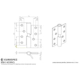 This image is a line drwaing of a Eurospec - Enduro Rising Butt Hinge R/H 102 x 76mm - SSS available to order from T.H Wiggans Architectural Ironmongery in Kendal