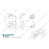 This image is a line drwaing of a Eurospec - Contract Rim Cylinder Nightlatch 40mm - Satin Chrome available to order from T.H Wiggans Architectural Ironmongery in Kendal