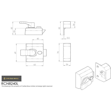 This image is a line drwaing of a Eurospec - Contract Rim Cylinder Nightlatch 40mm Lockcase Only - Satin Chrome available to order from T.H Wiggans Architectural Ironmongery in Kendal