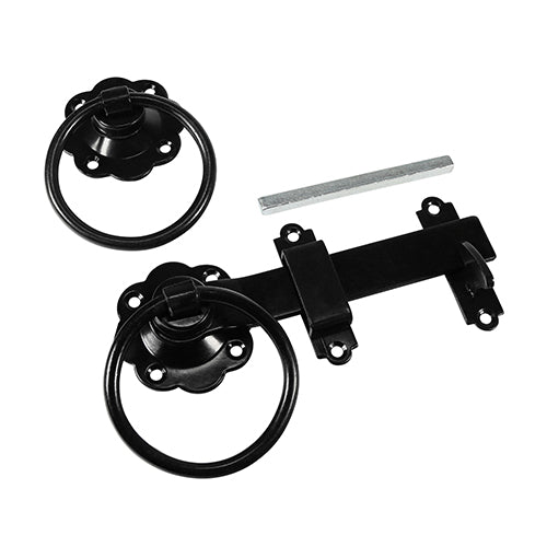 This is an image showing TIMCO Ring Gate Latch - Plain - Black - 6" - 1 Each Plain Bag available from T.H Wiggans Ironmongery in Kendal, quick delivery at discounted prices.